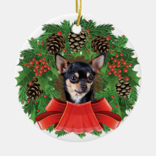 Chihuahua Weihnachtsfest Wreath Keramik Ornament