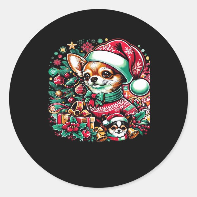 Chihuahua Weihnachtsjubeln! Klassischer T - Shirt Runder Aufkleber (Vorderseite)