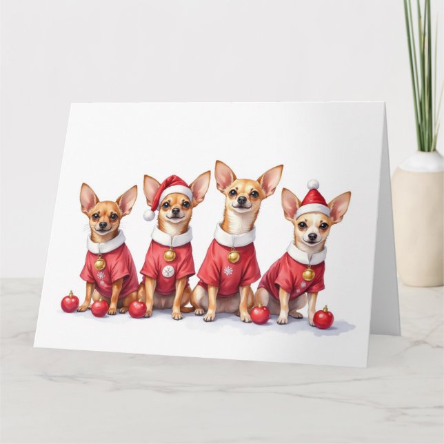 Chihuahua-Weihnachtskleid Santa-Hut Karte (Vorderseite)