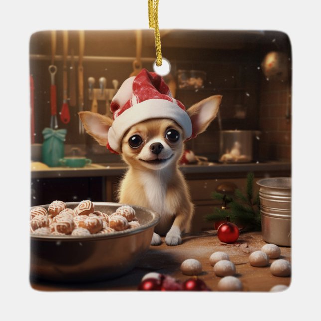 Chihuahua Weihnachtskost Feiertag Keramikornament (Vorderseite)
