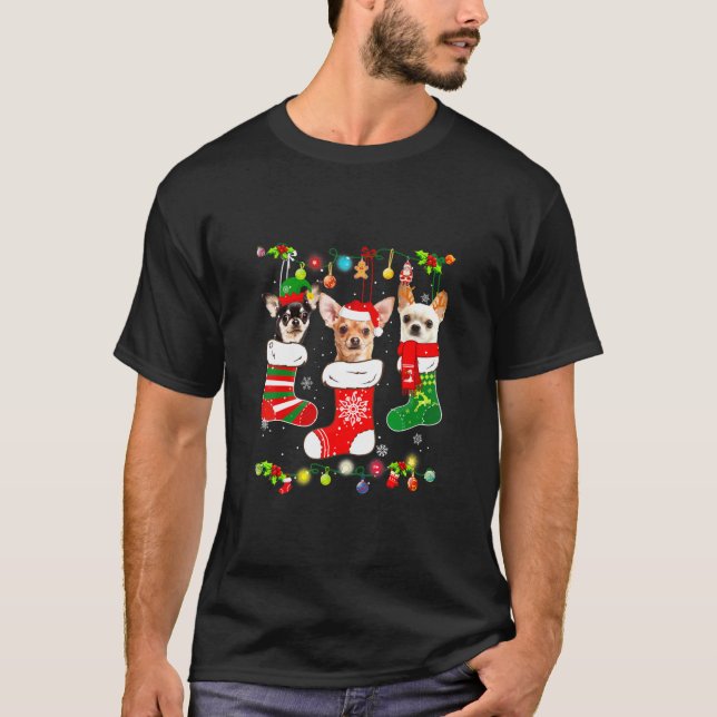 Chihuahua Weihnachtsleuchten Geschenk Funny Xmas D T-Shirt (Vorderseite)