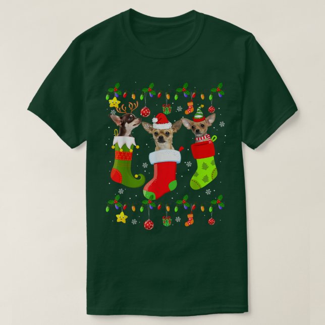 Chihuahua Weihnachtsleuchten Geschenk Funny Xmas D T-Shirt (Design vorne)