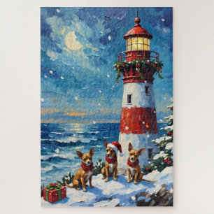 Chihuahua-Weihnachtsleuchtturm-Feiertag Puzzle