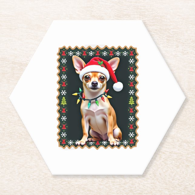 Chihuahua Weihnachtsmann Ugly Sweater Dog Lover X Untersetzer (Vorderseite)