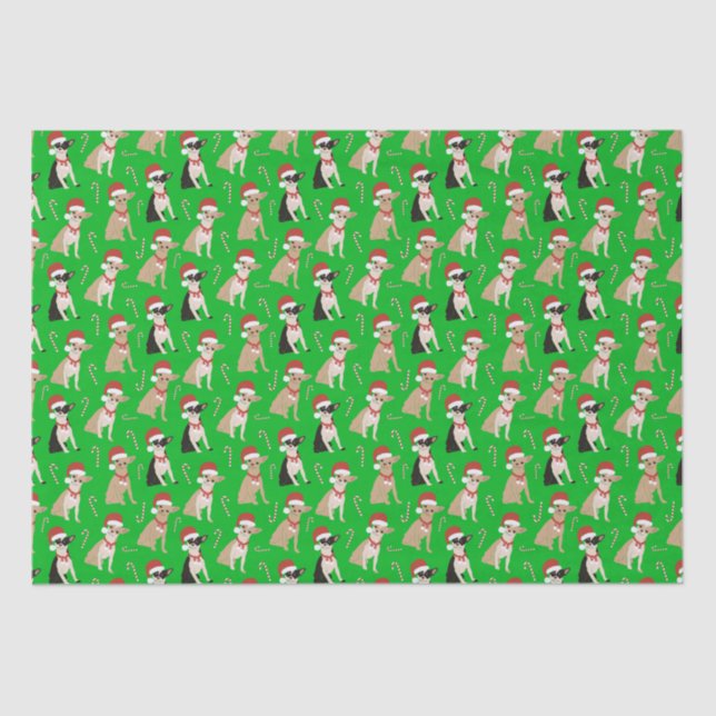 Chihuahua Weihnachtsmannmütze Candy Cane Green Chr Seidenpapier (Vorderseite)