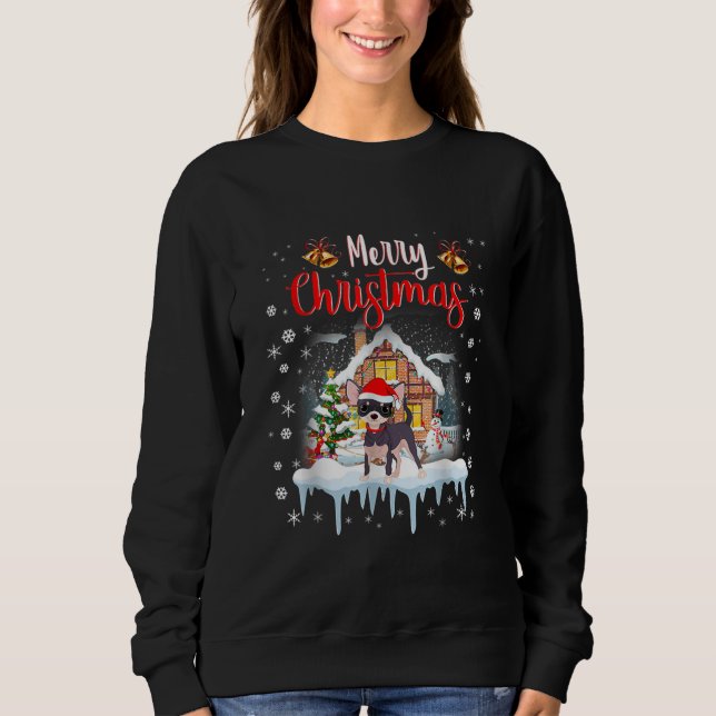 Chihuahua Weihnachtsmannmütze frohe Weihnachtslied Sweatshirt (Vorderseite)