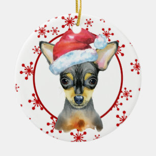 Chihuahua Weihnachtsmannmütze Red Snowflake Templa Keramik Ornament