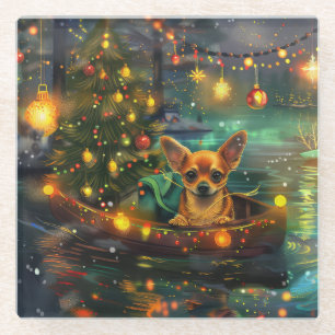 Chihuahua Weihnachtsreise Glasuntersetzer