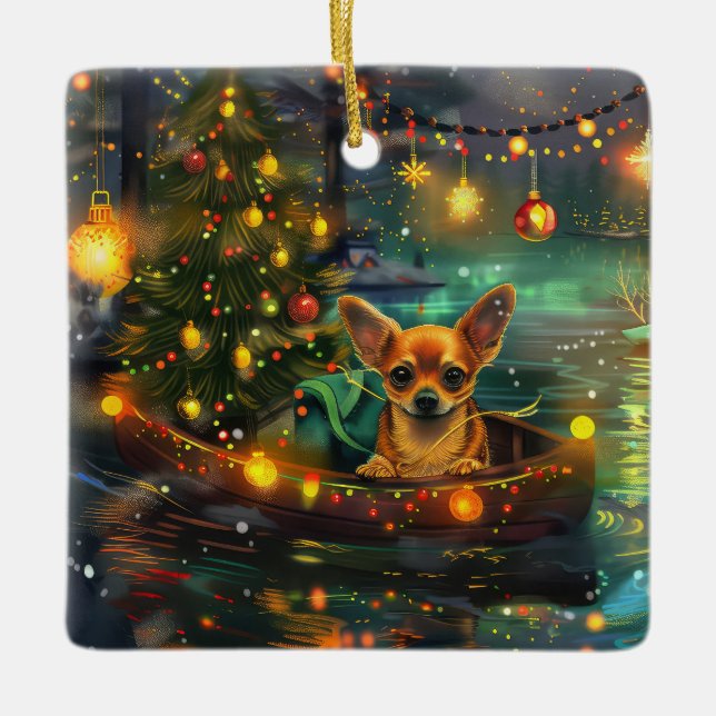 Chihuahua Weihnachtsreise Keramikornament (Vorderseite)