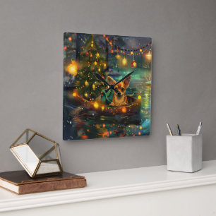 Chihuahua Weihnachtsreise Quadratische Wanduhr