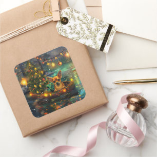 Chihuahua Weihnachtsreise Quadratischer Aufkleber