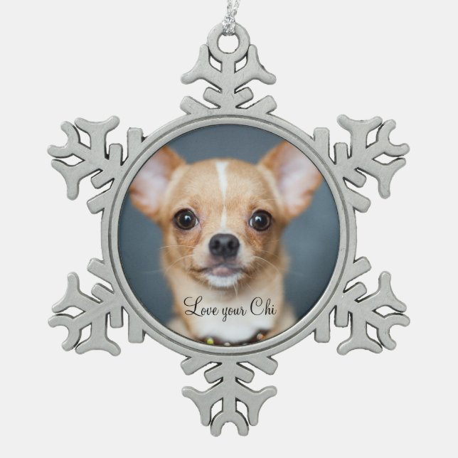 Chihuahua Weihnachtsschmuck Pewter hinzufügen Foto Schneeflocken Zinn-Ornament (Vorderseite)