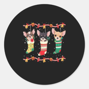Chihuahua Weihnachtssocken Lights Funny Xmas Dog L Runder Aufkleber