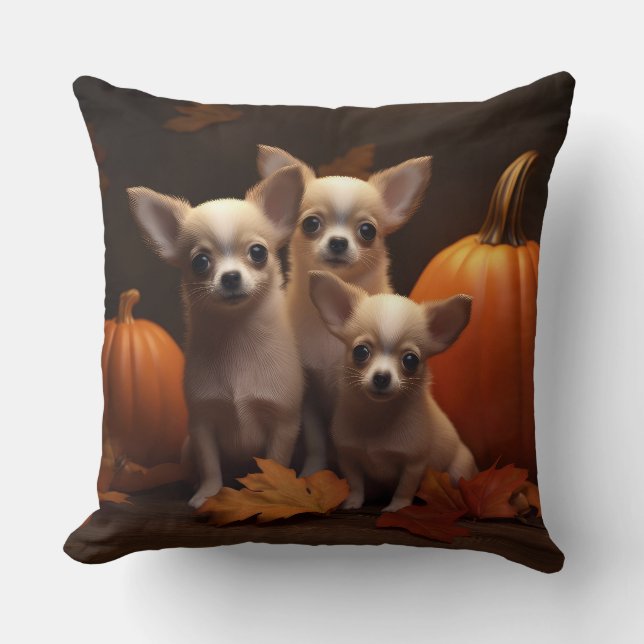 Chihuahua Welpe Autumn Delight Pumpkin Kissen (Vorderseite)