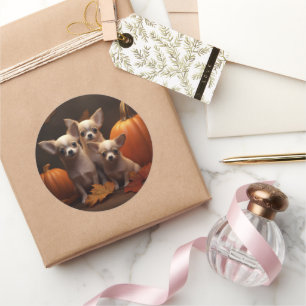Chihuahua Welpe Autumn Delight Pumpkin Runder Aufkleber