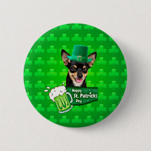 Chihuahua Welpe Dog St. Patrick's Day Green Clover Button