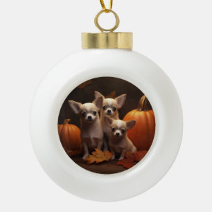 Chihuahua-Welpe Herbstfreude Kürbis Keramik Kugel-Ornament