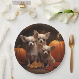 Chihuahua-Welpe Herbstfreude Kürbis Pappteller
