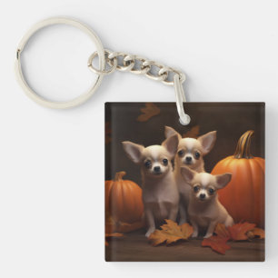 Chihuahua-Welpe Herbstfreude Kürbis  Schlüsselanhänger