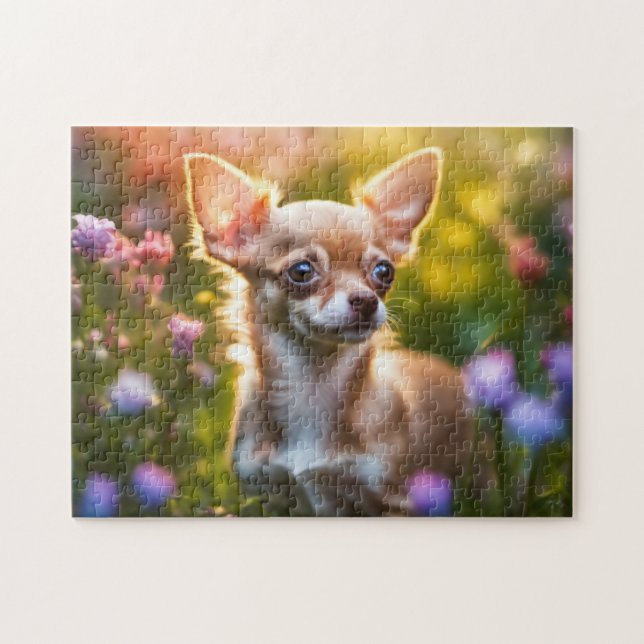 Chihuahua Welpe im Feld Blume Puzzle (Horizontal)