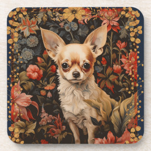 Chihuahua-Welpe im Stil von William Morris Getränkeuntersetzer
