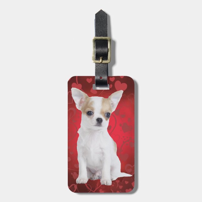 Chihuahua-Welpe in Rot Gepäckanhänger (Vorderseite vertikal)