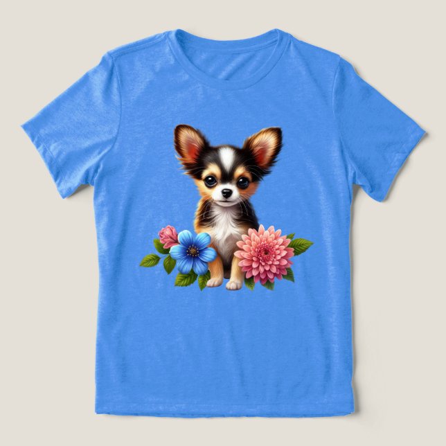 Chihuahua Welpe mit dekorativen Blume Tri-Blend Shirt (Design Vorderseite)