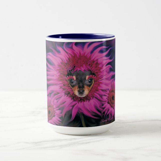 Chihuahua Welpe und Rosa Blume Tasse (Zentrum)