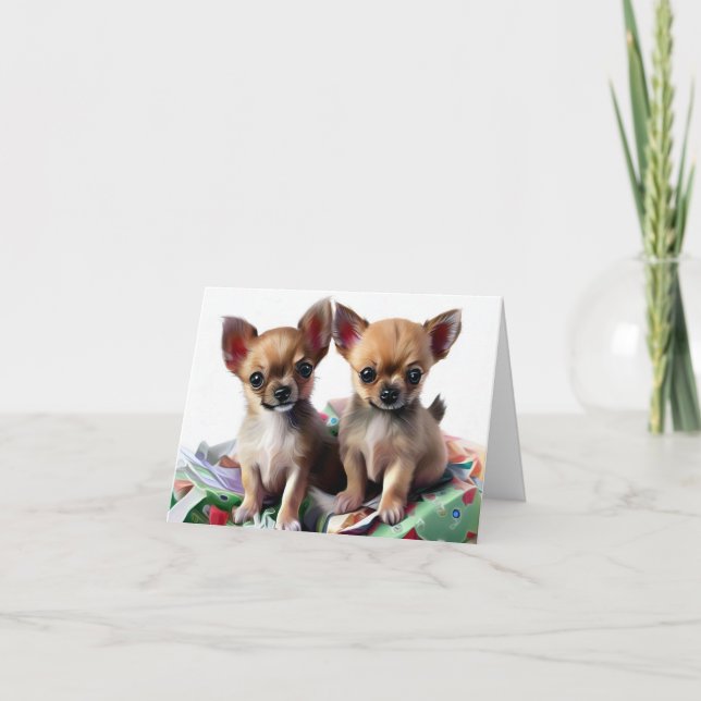 Chihuahua Welpen Weihnachten Karte (Vorderseite)
