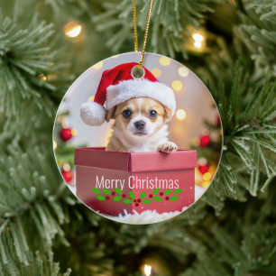 Chihuahua-Welpenhund Weihnachten Keramik Ornament