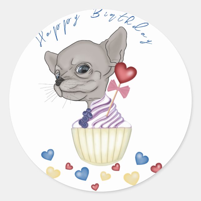 Chihuahua Welppy Happy Birthday Runder Aufkleber (Vorderseite)