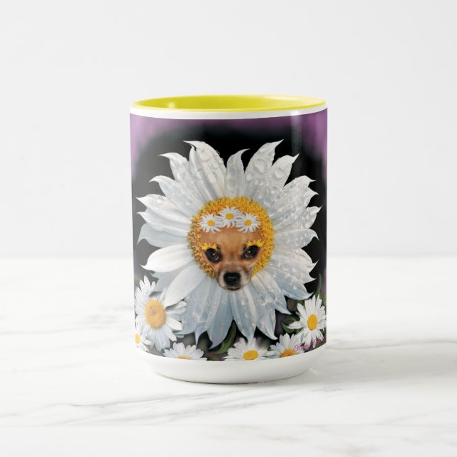 Chihuahua Welppy und Daisy Blume Tasse (Zentrum)