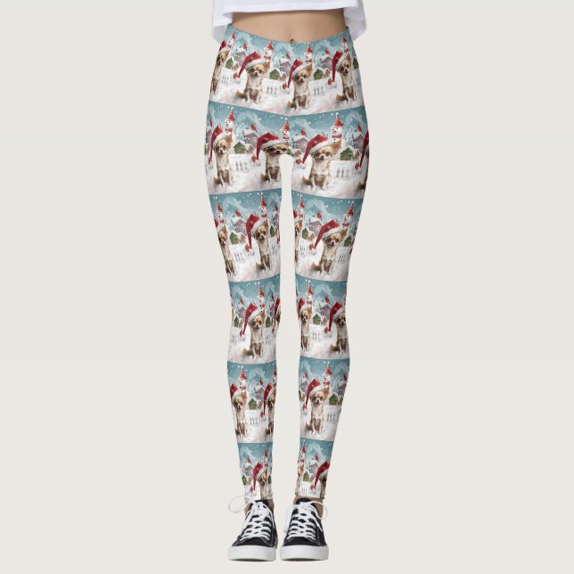 Chihuahua Winter Wonderland Weihnachtsfreude Leggings (Vorderseite)