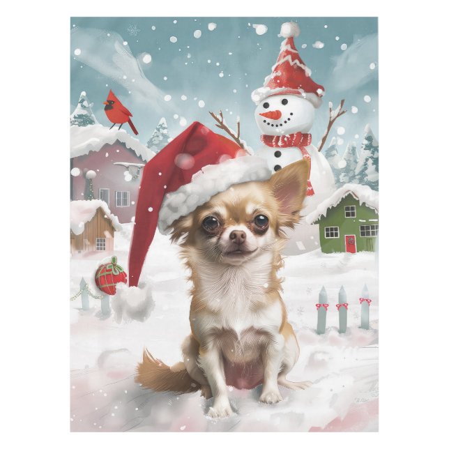 Chihuahua Winter Wonderland Weihnachtsfreude Tischdecke (Vorderseite)