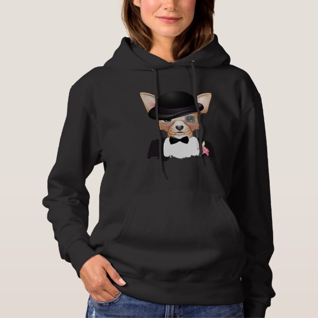 Chihuahua with melon monocle suit and lily hoodie (Vorderseite)