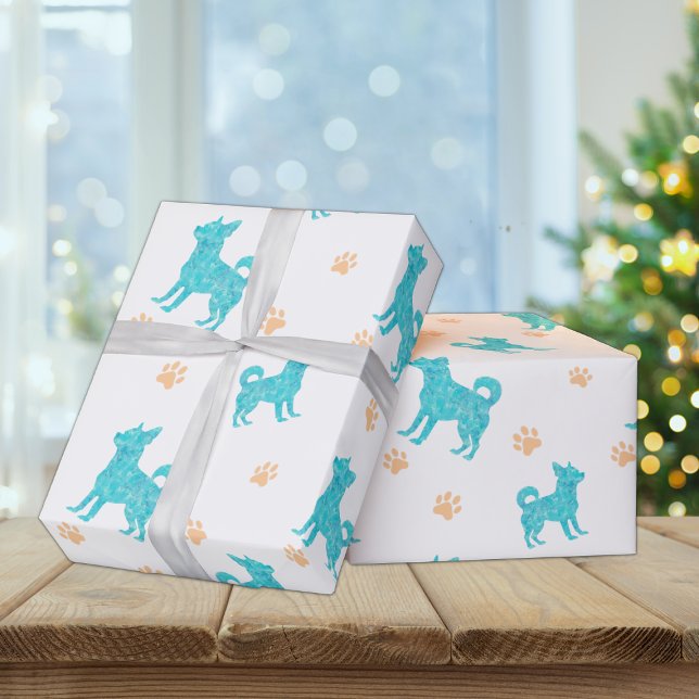 Chihuahua Wrapping Paper Minimal Pastel Blue Gift Geschenkpapier (Von Creator hochgeladen)