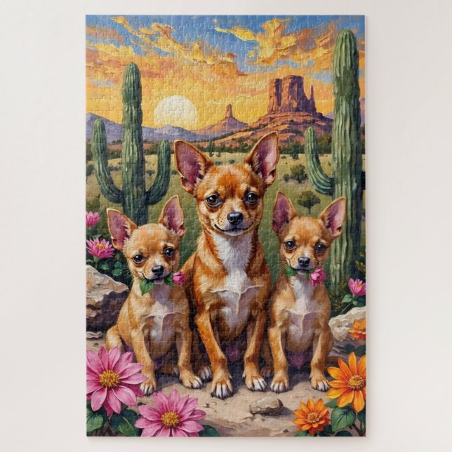 Chihuahua-Wüstenblüten-Kunst Puzzle (Vertikal)