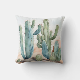 Chihuahuan Charm   Aquarellkaktus dekorativ Kissen