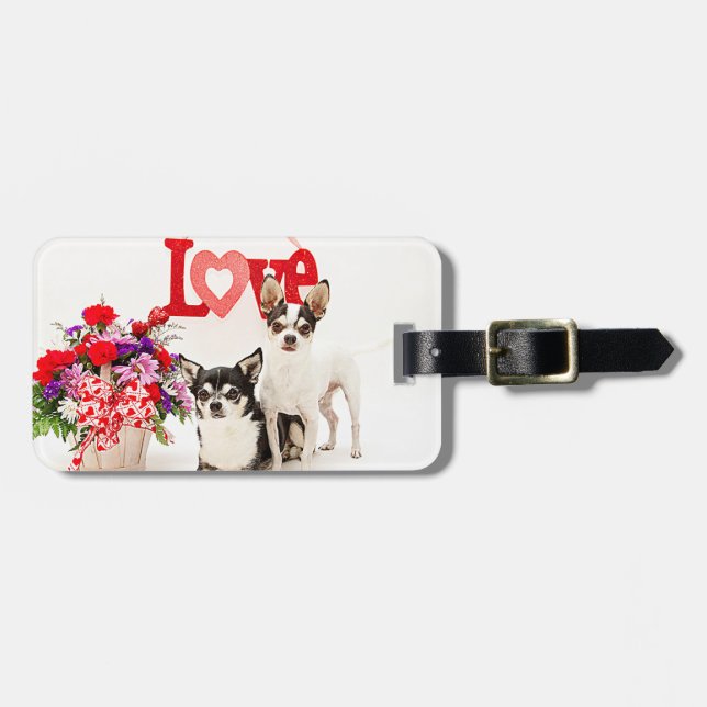 Chihuahuas, Blume und Liebe Gepäckanhänger (Vorderseite horizontal)