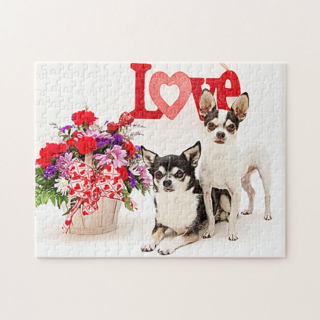 Chihuahuas, Blume und Liebe Puzzle (Horizontal)