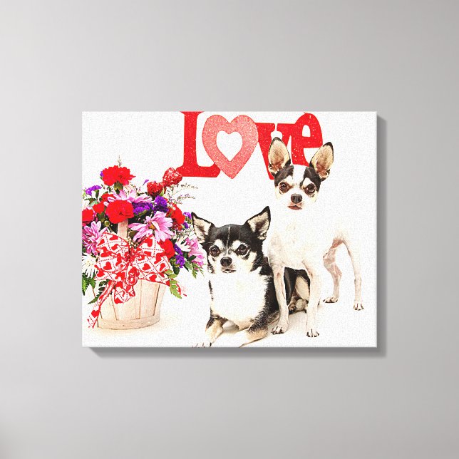 Chihuahuas, Blumen und Liebe Leinwanddruck (Vorderseite)