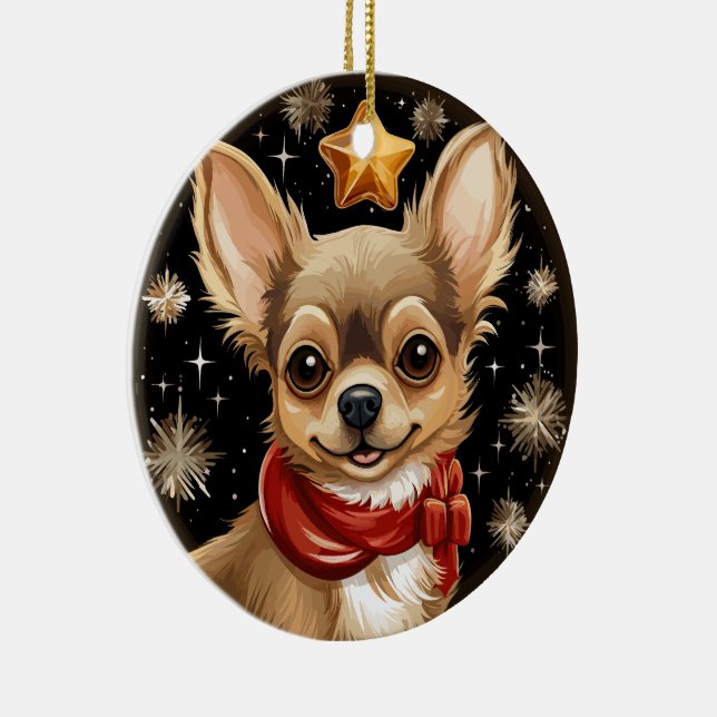 Chihuahuas erste Weihnachten Keramik Ornament (Rechts)