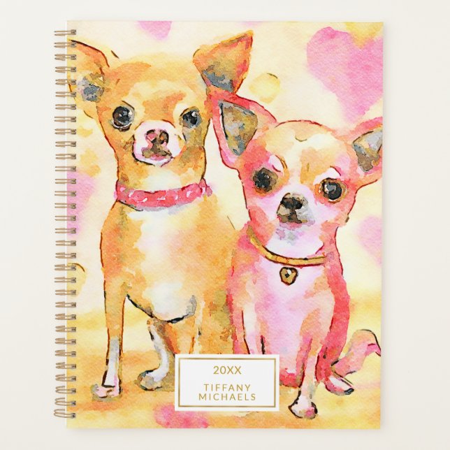 Chihuahuas in Liebe Niedliche rosa Hunde Planer (Vorderseite)
