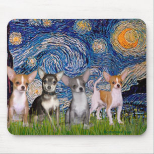 Chihuahuas (vier) - Starry Night Mousepad