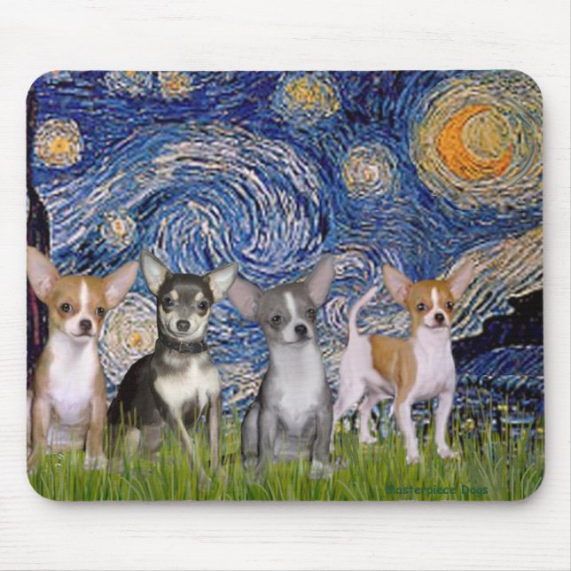 Chihuahuas (vier) - Starry Night Mousepad (Vorne)
