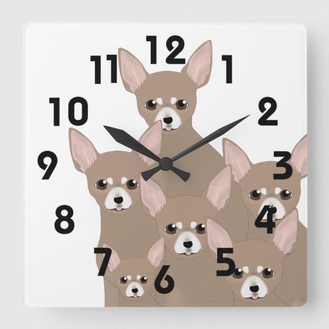 Chihuahuas Wall Clock Quadratische Wanduhr (Vorderseite)