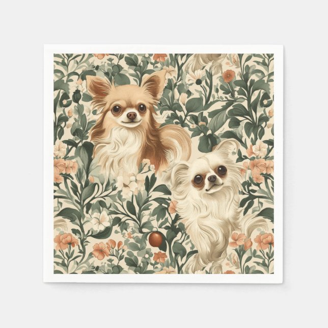 Chihuahuas William Morris-Stil, blühend Serviette (Vorderseite)