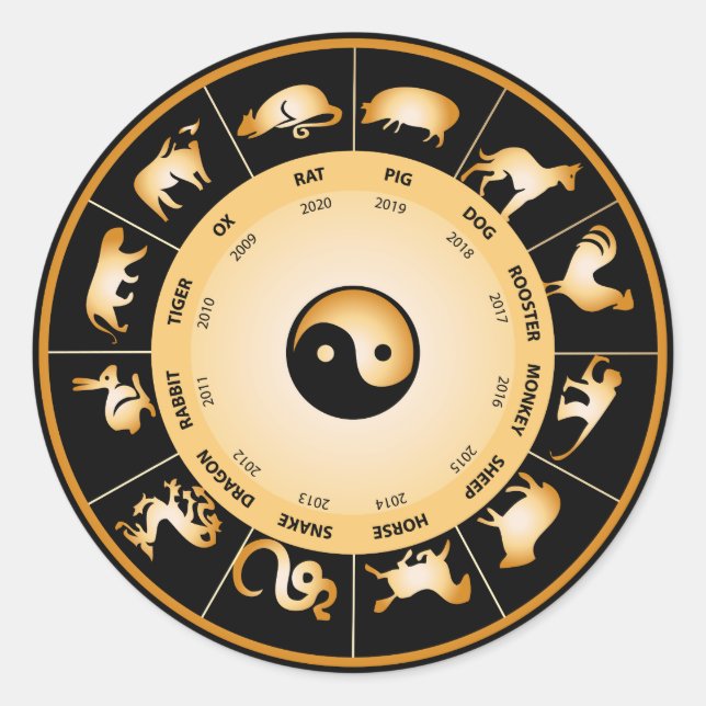 Chiinese Zodiac Wheel Runder Aufkleber (Vorderseite)