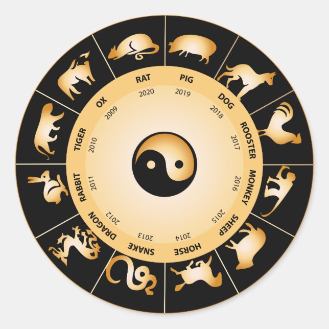 Chiinese Zodiac Wheel Runder Aufkleber (Vorderseite)