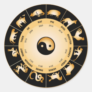 Chiinese Zodiac Wheel Runder Aufkleber